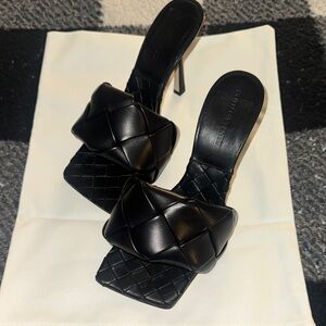 Bottega Veneta Lido Sandals Black Quilted Heels